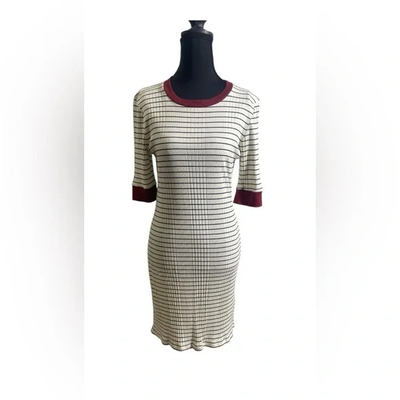 Joie Tralena Striped Rib Knit Body Con Crew Neck Dress Size Medium - Picture 2 of 7